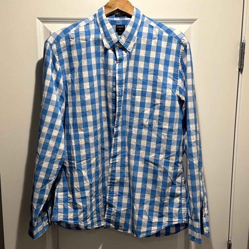 J. Crew Blue Gingham Slim Fit Size XL Casual Shirt